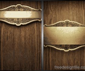 Wooden background with gold metal vectors 02