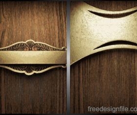 Wooden background with gold metal vectors 03