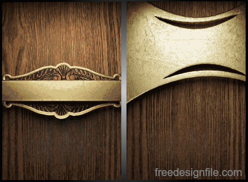 Wooden background with gold metal vectors 03
