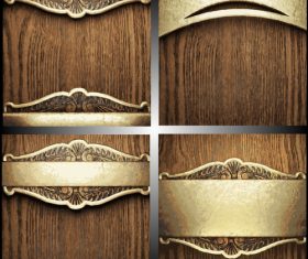 Wooden background with gold metal vectors 04