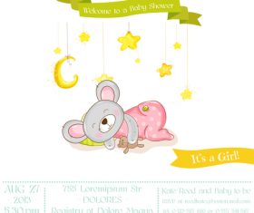 baby shower card with cartoon mouse vector 03