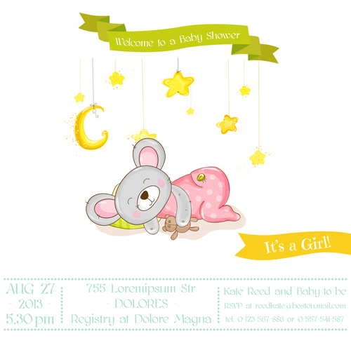 baby shower card with cartoon mouse vector 03