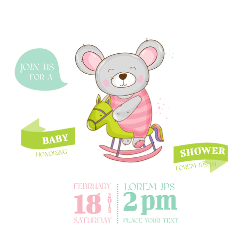 baby shower card with cartoon mouse vector 04