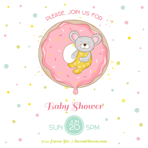 baby shower card with cartoon mouse vector 05
