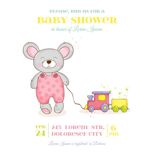 baby shower card with cartoon mouse vector 06