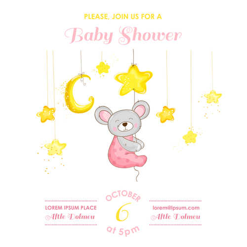 baby shower card with cartoon mouse vector 09