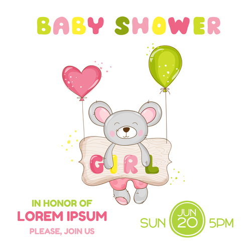 baby shower card with cartoon mouse vector 10