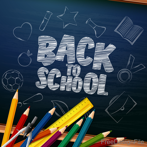 back to school background with stationery vector 01
