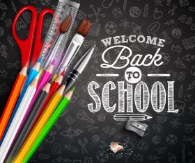 back to school background with stationery vector 02