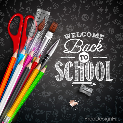 back to school background with stationery vector 02