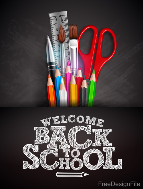back to school background with stationery vector 03