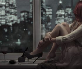 girl at the window Stock Photo 01