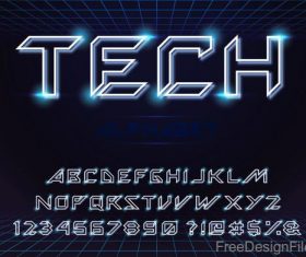 3D tech alphabet with number vector