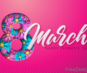 8 March women day card with flower design vector