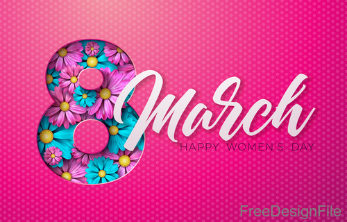 8 March women day card with flower design vector