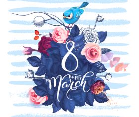 8 March women day with flower and bird vector