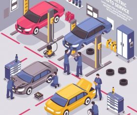 Auto service isometric template vector