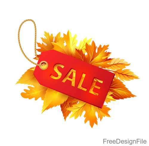 Autumn leaves with sale tags design vector 01