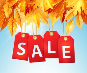 Autumn leaves with sale tags design vector 02