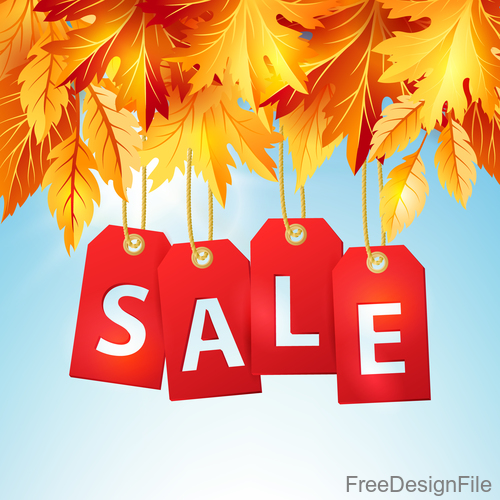 Autumn leaves with sale tags design vector 02