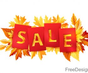 Autumn leaves with sale tags design vector 03