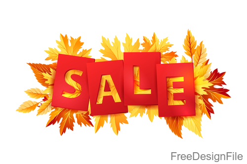 Autumn leaves with sale tags design vector 03