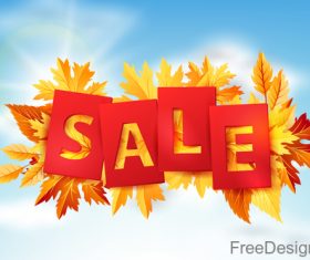 Autumn leaves with sale tags design vector 04