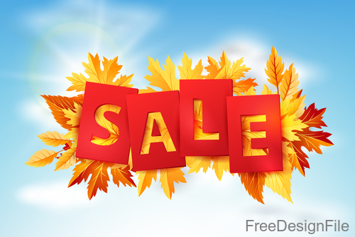 Autumn leaves with sale tags design vector 04