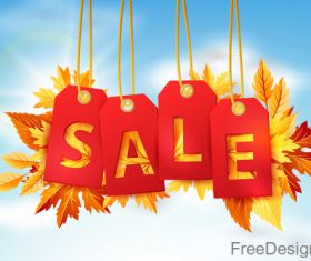Autumn leaves with sale tags design vector 06
