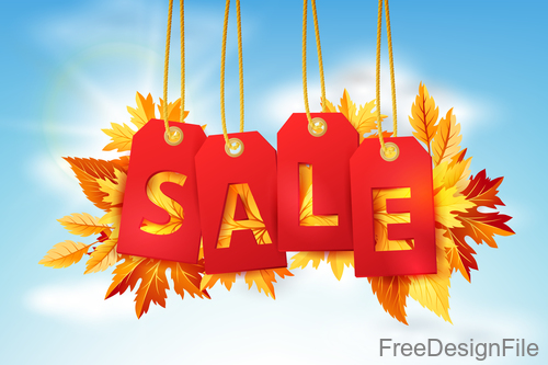Autumn leaves with sale tags design vector 06