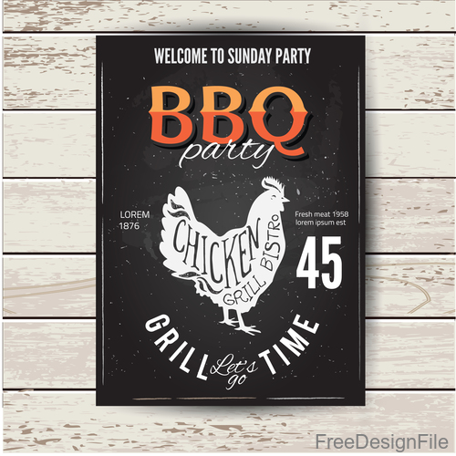 BBQ party flyer with chicken vector