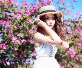 Beautiful asian girl and flower Stock Photo