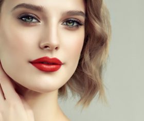 Beautiful woman face makeup artist applies eyeshadow Stock Photo 05