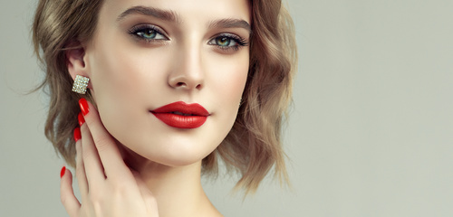 Beautiful woman face makeup artist applies eyeshadow Stock Photo 05