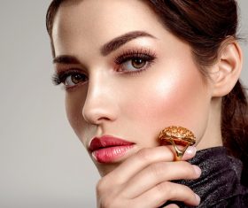 Beautiful young girl modern make-up and hairstyle Stock Photo 08