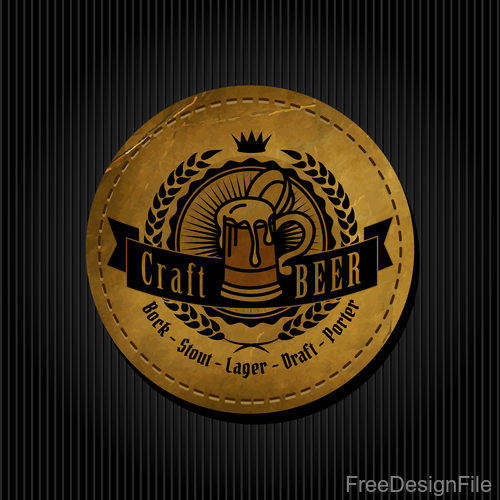 Beer badge with black background vectors 02
