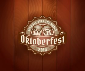 Beer badge with wooden wall background vector 01