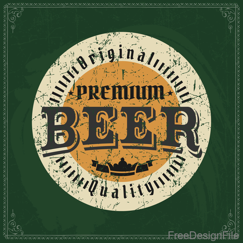 Beer greenboard background with badge vector 01