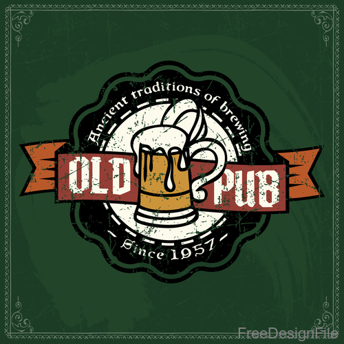 Beer greenboard background with badge vector 02