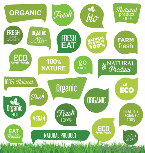 Bio eco and organic modern badges and labels vector