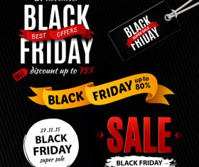 Black Friday sale logos with tags and ribbon banner vector