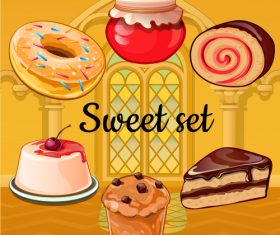 Cake with sweet set vector