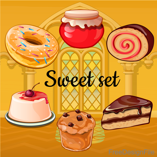 Cake with sweet set vector