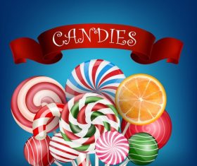 Candie background with ribbon banners vector