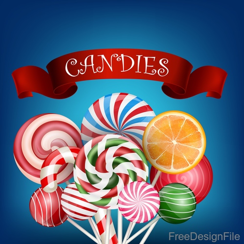Candie background with ribbon banners vector