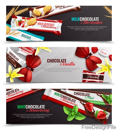 Candy packaging realistic banners vector