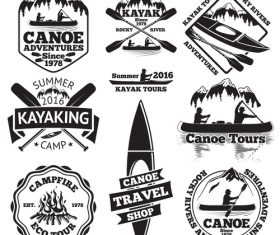 Canoe tours labels with logos design vector set