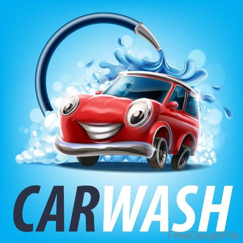 Car wash cartoon design vector free download
