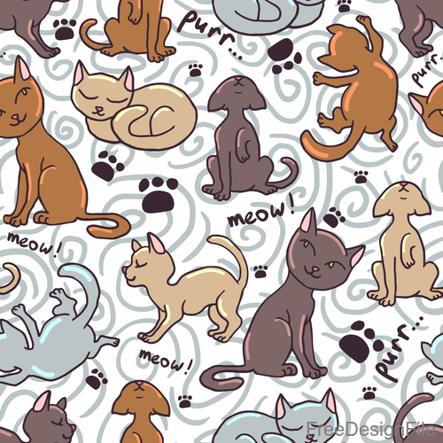Cartoon cat seamless pattern vectors 01