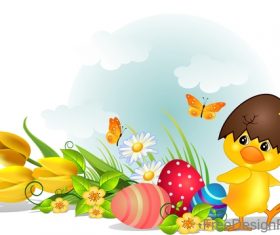 Cartoon chick with easter design vector